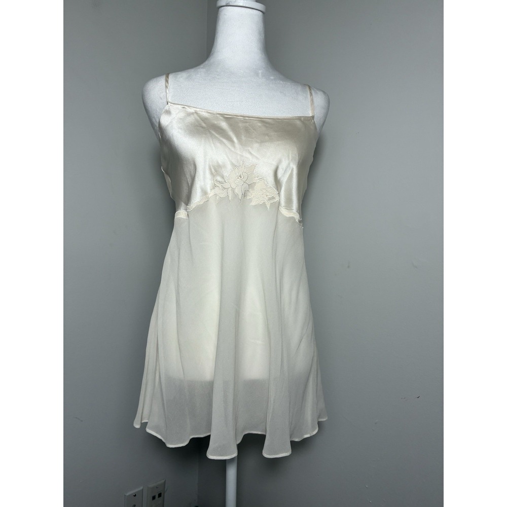 Vintage 1999 Victoria Secret 100% Silk Slip Tunic Dress Sz S Ivory Feminine Y2K